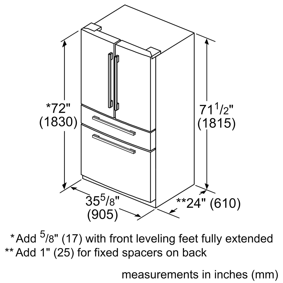 800 Series French Door Bottom Mount Refrigerator 36
